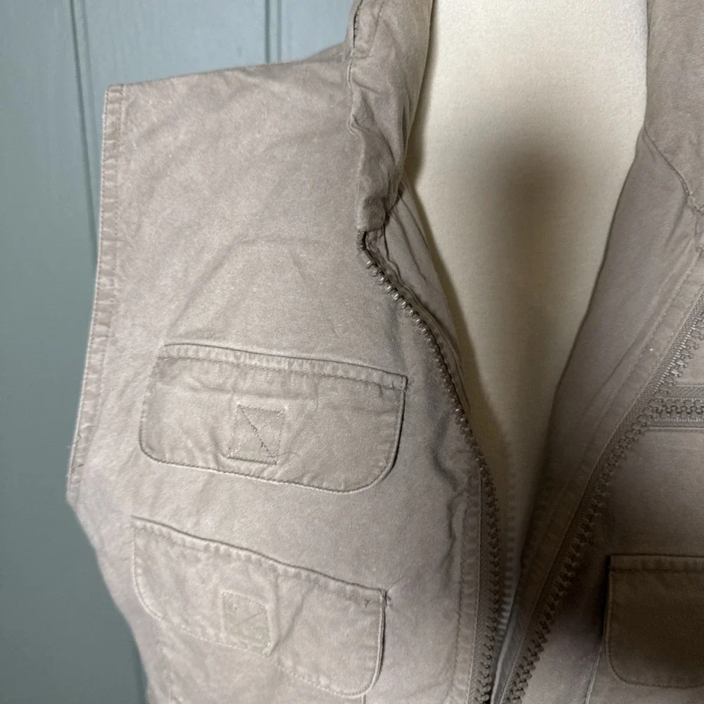 Vintage Banana Republic Cargo Zip Vest Jacket‎ Mens Medium Safari Hooded Travel